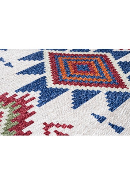 Nijmegen Etnik Mavi Polyester Dikdörtgen Modern Desenli Pamuk Makinada Yıkanabilir Hav Toz Vermez Leke Tutmayan Kaymaz Taban Dijital Makine Baskı Salon Yolluk Mutfak Halı fırsatları