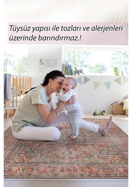 Pampelonne Eskitme Kırmızı Polyester Dikdörtgen Modern Desenli Pamuk Makinada Yıkanabilir Hav Toz Vermez Leke Tutmayan Kaymaz Taban Dijital Makine Baskı Salon Yolluk Mutfak Halı modelleri