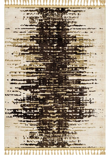 Prema Kahverengi Modern Etnik Desenli Bambu Makinada Yıkanabilir Hav Toz Vermez Leke Tutmayan Kaymaz Taban Dijital Makine Baskı Salon Yolluk Mutfak Halı