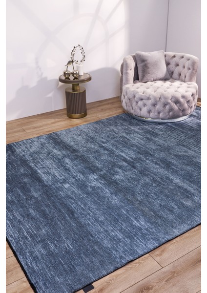 Swetha Mavi Düz Etnik Modern Desenli Pamuk Hav Vermeyen Leke Tutmayan Kolay Temizlenen Yumuşak Makine Salon Yolluk Mutfak Halı