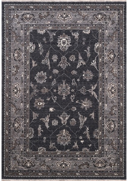 Keyvon Çerçeveli Antrasit Bambu Dikdörtgen Modern Desenli Akrilik Hav Vermeyen Leke Tutmayan Kolay Temizlenen Yumuşak Makine Salon Yolluk Mutfak Halı