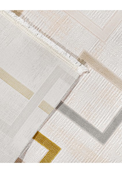 Nadia Geometrik Krem Akrilik Kare Modern Desenli Akrilik Hav Vermeyen Leke Tutmayan Kolay Temizlenen Yumuşak Makine Salon Yolluk Mutfak Halı indirimleri