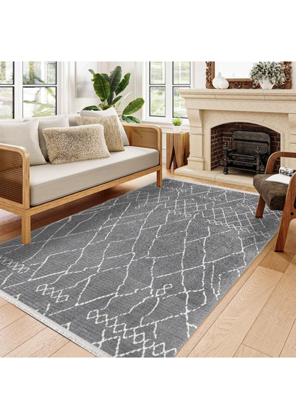Geometrik Gri Pamuk Dikdörtgen Modern Desenli Pamuk Makinada Yıkanabilir Hav Toz Vermez Leke Tutmayan Kaymaz Taban Dijital Makine Baskı Salon Yolluk Mutfak Halı fiyatları
