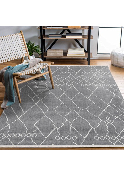 Geometrik Gri Pamuk Dikdörtgen Modern Desenli Pamuk Makinada Yıkanabilir Hav Toz Vermez Leke Tutmayan Kaymaz Taban Dijital Makine Baskı Salon Yolluk Mutfak Halı modelleri