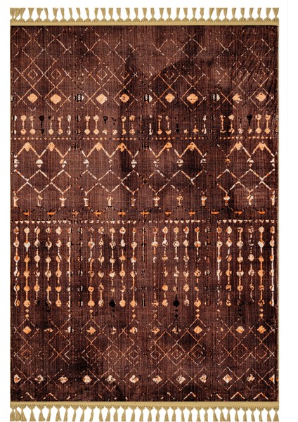 Prudence Kahverengi Modern Etnik Desenli Bambu Makinada Yıkanabilir Hav Toz Vermez Leke Tutmayan Kaymaz Taban Dijital Makine Baskı Salon Yolluk Mutfak Halı