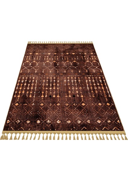 Prudence Kahverengi Modern Etnik Desenli Bambu Makinada Yıkanabilir Hav Toz Vermez Leke Tutmayan Kaymaz Taban Dijital Makine Baskı Salon Yolluk Mutfak Halı fiyatları