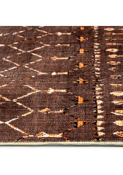 Prudence Kahverengi Modern Etnik Desenli Bambu Makinada Yıkanabilir Hav Toz Vermez Leke Tutmayan Kaymaz Taban Dijital Makine Baskı Salon Yolluk Mutfak Halı modelleri