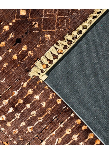 Prudence Kahverengi Modern Etnik Desenli Bambu Makinada Yıkanabilir Hav Toz Vermez Leke Tutmayan Kaymaz Taban Dijital Makine Baskı Salon Yolluk Mutfak Halı fırsatları