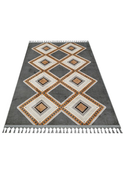 Pratyush Gri Geometrik Etnik Modern Desenli Bambu Makinada Yıkanabilir Hav Toz Vermez Leke Tutmayan Kaymaz Taban Dijital Makine Baskı Salon Yolluk Mutfak Halı fiyatları