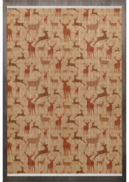 Figürlü Kahverengi Pamuk Dikdörtgen Modern Desenli Pamuk Makinada Yıkanabilir Hav Toz Vermez Leke Tutmayan Kaymaz Taban Dijital Makine Baskı Salon Yolluk Mutfak Halı