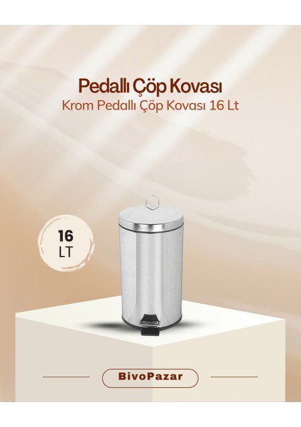 Krom Pedallı Çöp Kovası 20LT