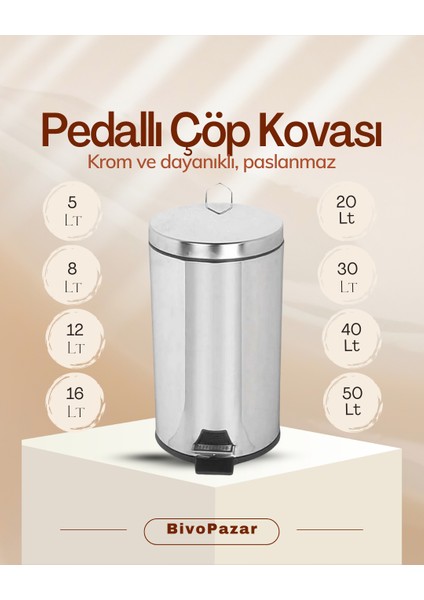 Krom Pedallı Çöp Kovası 20LT modelleri