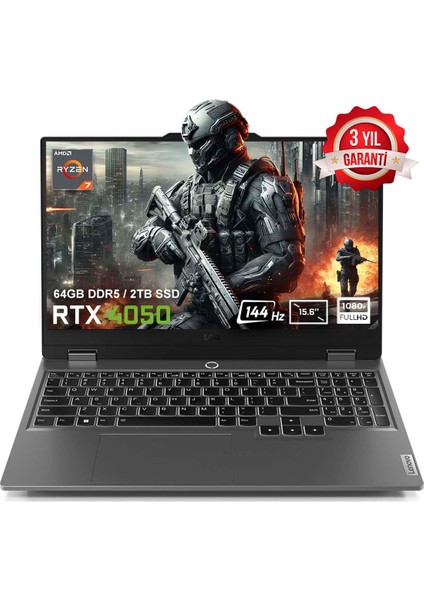 Loq 15ARP9 83JC00FHTRV7 Amd Ryzen 7-7435HS 64GB Ddr5 2tb SSD RTX4050 6gb 105W 15.6 Inç 144Hz Full Hd Freedos Gaming Laptop