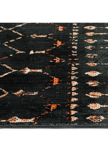 Prisha Siyah Modern Etnik Desenli Bambu Makinada Yıkanabilir Hav Toz Vermez Leke Tutmayan Kaymaz Taban Dijital Makine Baskı Salon Yolluk Mutfak Halı modelleri