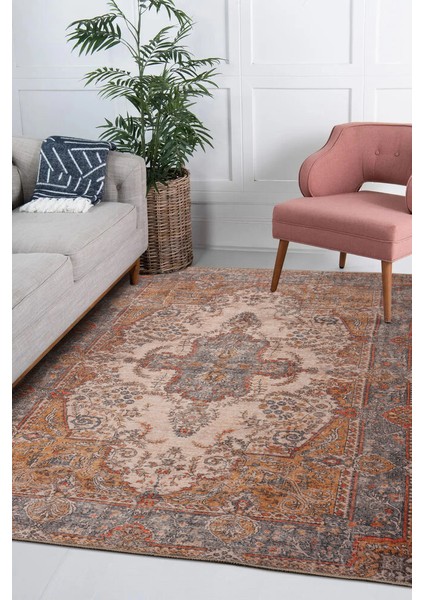 Copacabana Klasik Krem Polyester Dikdörtgen Modern Desenli Pamuk Makinada Yıkanabilir Hav Toz Vermez Leke Tutmayan Kaymaz Taban Dijital Makine Baskı Salon Yolluk Mutfak Halı