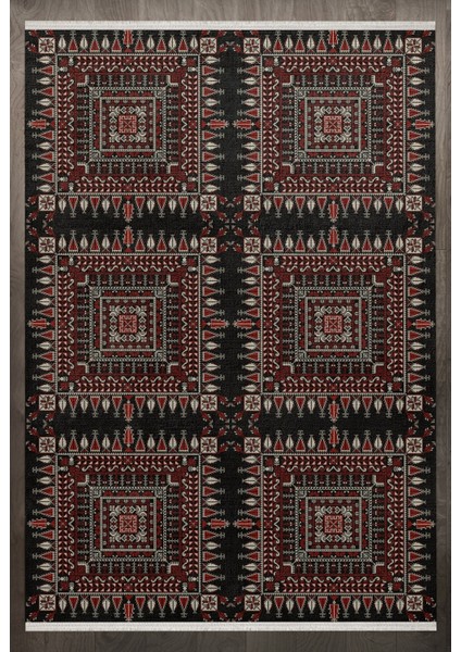 Geometrik Siyah Pamuk Dikdörtgen Modern Desenli Pamuk Makinada Yıkanabilir Hav Toz Vermez Leke Tutmayan Kaymaz Taban Dijital Makine Baskı Salon Yolluk Mutfak Halı