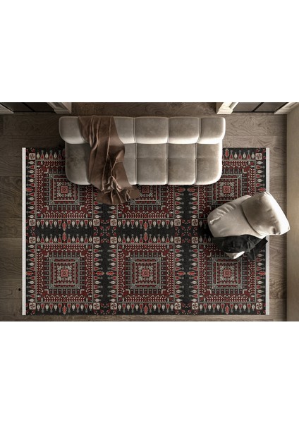 Geometrik Siyah Pamuk Dikdörtgen Modern Desenli Pamuk Makinada Yıkanabilir Hav Toz Vermez Leke Tutmayan Kaymaz Taban Dijital Makine Baskı Salon Yolluk Mutfak Halı fiyatları