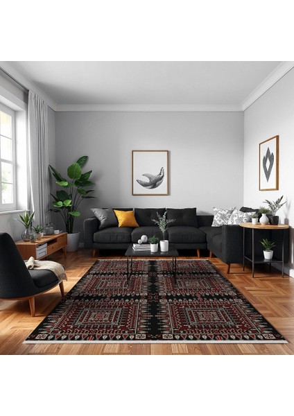 Geometrik Siyah Pamuk Dikdörtgen Modern Desenli Pamuk Makinada Yıkanabilir Hav Toz Vermez Leke Tutmayan Kaymaz Taban Dijital Makine Baskı Salon Yolluk Mutfak Halı fırsatları