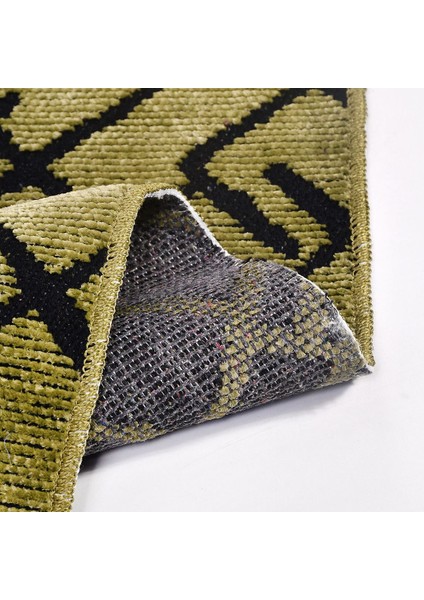 Harmony Yeşil Geometrik Etnik Modern Desenli Pamuk Hav Vermeyen Leke Tutmayan Kolay Temizlenen Yumuşak Makine Salon Yolluk Mutfak Halı fiyatları