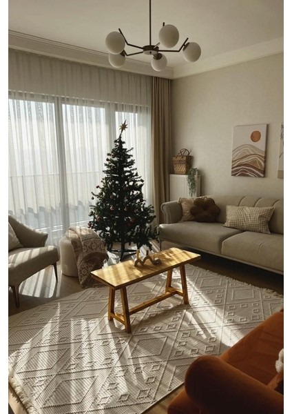 Ximeno Ekru Geometrik Etnik Modern Desenli Hav Vermeyen Leke Tutmayan Kolay Temizlenen Yumuşak Makine Salon Yolluk Mutfak Halı