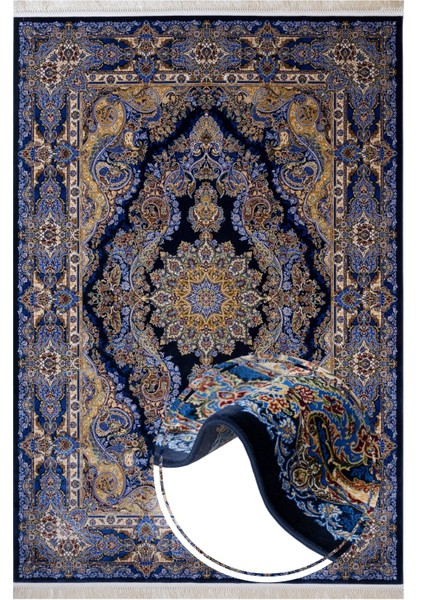 Klasik Lacivert Viskon Dikdörtgen Modern Desenli Akrilik Hav Vermeyen Leke Tutmayan Kolay Temizlenen Yumuşak Makine Salon Yolluk Mutfak Halı