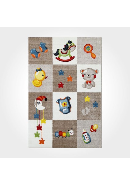 Gracelynn Çocuk Kahverengi Polyester Dikdörtgen Modern Desenli Pamuk Makinada Yıkanabilir Hav Toz Vermez Leke Tutmayan Kaymaz Taban Dijital Makine Baskı Salon Yolluk Mutfak Halı