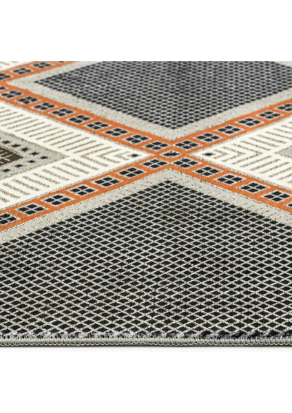 Pratyush Gri Geometrik Etnik Modern Desenli Bambu Makinada Yıkanabilir Hav Toz Vermez Leke Tutmayan Kaymaz Taban Dijital Makine Baskı Salon Yolluk Mutfak Halı modelleri