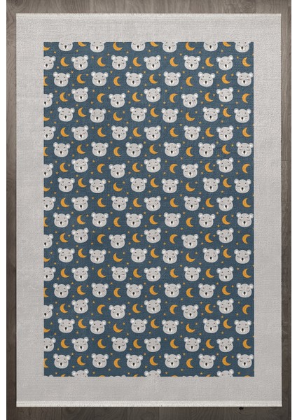 Figürlü Lacivert Pamuk Dikdörtgen Modern Desenli Pamuk Makinada Yıkanabilir Hav Toz Vermez Leke Tutmayan Kaymaz Taban Dijital Makine Baskı Salon Yolluk Mutfak Halı