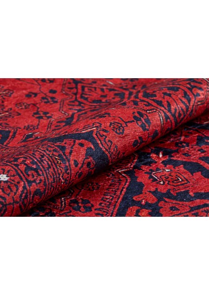 Hantimansiysk Kırmızı Göbekli Etnik Modern Desenli Makinada Yıkanabilir Hav Toz Vermez Leke Tutmayan Kaymaz Taban Dijital Makine Baskı Salon Yolluk Mutfak Halı modelleri