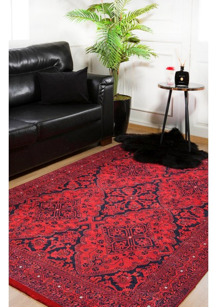 Hantimansiysk Kırmızı Göbekli Etnik Modern Desenli Makinada Yıkanabilir Hav Toz Vermez Leke Tutmayan Kaymaz Taban Dijital Makine Baskı Salon Yolluk Mutfak Halı fırsatları