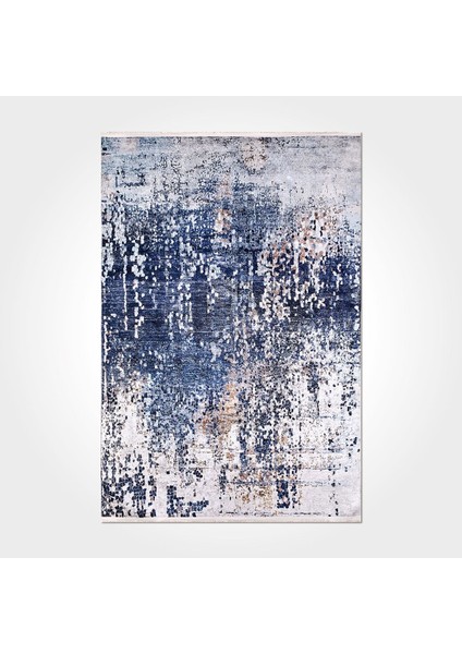 Samantha Modern Mavi Pamuk Kare Modern Desenli Pamuk Makinada Yıkanabilir Hav Toz Vermez Leke Tutmayan Kaymaz Taban Dijital Makine Baskı Salon Yolluk Mutfak Halı