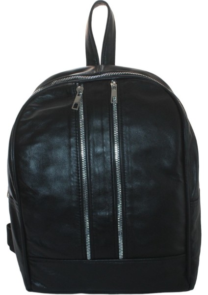 Kadın Sırt Çantası Hakiki Deri Siyah Renk Maya 2 Fermuarlı Model ÇNTDRSYH2ZMAYA2