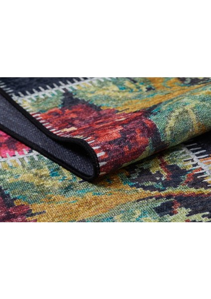 Holland Siyah Patchwork Etnik Modern Desenli Makinada Yıkanabilir Hav Toz Vermez Leke Tutmayan Kaymaz Taban Dijital Makine Baskı Salon Yolluk Mutfak Halı fırsatları