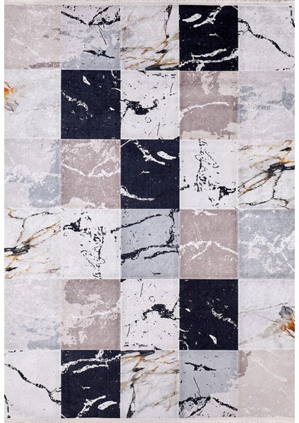 Winnipeg Gri Patchwork Etnik Modern Desenli Makinada Yıkanabilir Hav Toz Vermez Leke Tutmayan Kaymaz Taban Dijital Makine Baskı Salon Yolluk Mutfak Halı