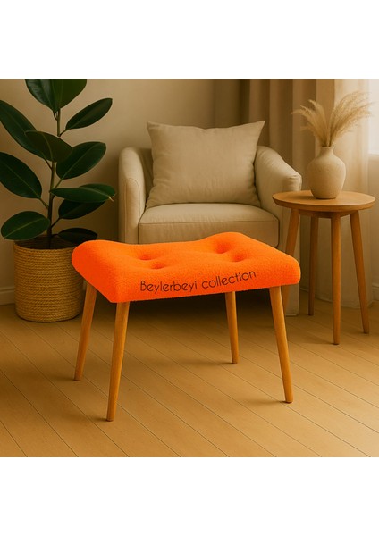 Makyaj Masası Pufu, Peluş Kumaş, Ayak Uzatmalık Puf, Dekoratif Puf