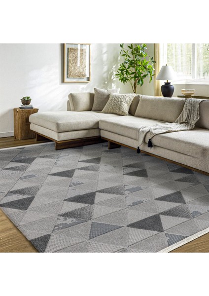 Gri Geometrik Etnik Modern Desenli Pamuk Makinada Yıkanabilir Hav Toz Vermez Leke Tutmayan Kaymaz Taban Dijital Makine Baskı Salon Yolluk Mutfak Halı modelleri