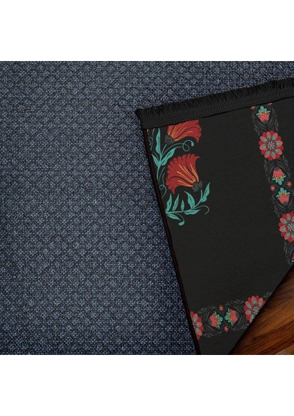 Çiçekli Siyah Pamuk Dikdörtgen Modern Desenli Pamuk Makinada Yıkanabilir Hav Toz Vermez Leke Tutmayan Kaymaz Taban Dijital Makine Baskı Salon Yolluk Mutfak Halı indirimleri