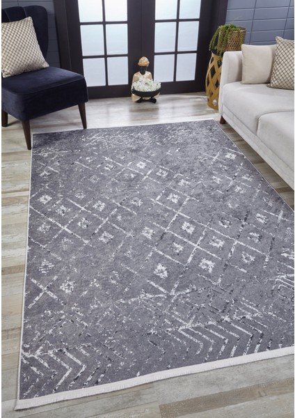 Monclova Gri Modern Etnik Desenli Makinada Yıkanabilir Hav Toz Vermez Leke Tutmayan Kaymaz Taban Dijital Makine Baskı Salon Yolluk Mutfak Halı modelleri
