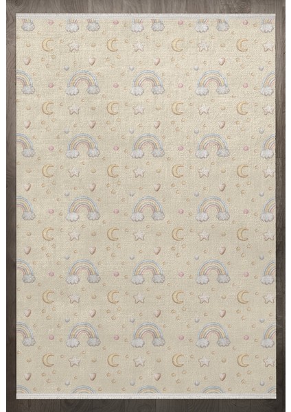 Figürlü Bej Pamuk Dikdörtgen Modern Desenli Pamuk Makinada Yıkanabilir Hav Toz Vermez Leke Tutmayan Kaymaz Taban Dijital Makine Baskı Salon Yolluk Mutfak Halı