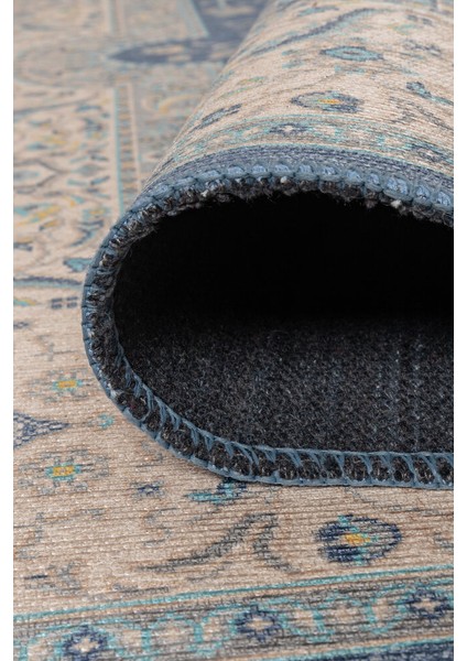 Glyfada Eskitme Mavi Polyester Kare Modern Desenli Pamuk Makinada Yıkanabilir Hav Toz Vermez Leke Tutmayan Kaymaz Taban Dijital Makine Baskı Salon Yolluk Mutfak Halı indirimleri