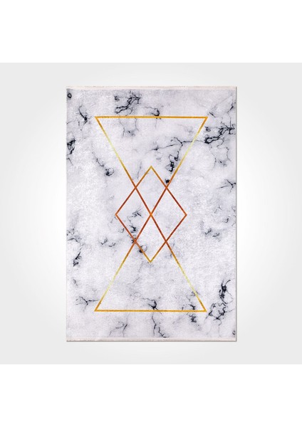 Emery Mermer Beyaz Polyester Dikdörtgen Modern Desenli Pamuk Makinada Yıkanabilir Hav Toz Vermez Leke Tutmayan Kaymaz Taban Dijital Makine Baskı Salon Yolluk Mutfak Halı