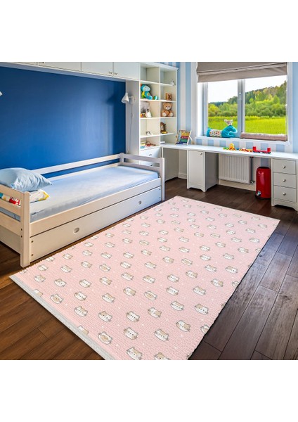 Figürlü Pembe Pamuk Dikdörtgen Modern Desenli Pamuk Makinada Yıkanabilir Hav Toz Vermez Leke Tutmayan Kaymaz Taban Dijital Makine Baskı Salon Yolluk Mutfak Halı fiyatları