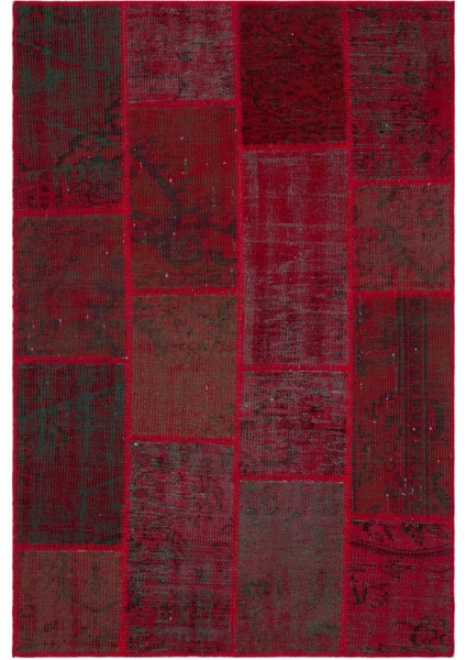 Iskece Kırmızı Eskitme Etnik Modern Desenli Yün Hav Toz Vermez Leke Tutmayan Salon Yolluk Mutfak El Dokuma Halı