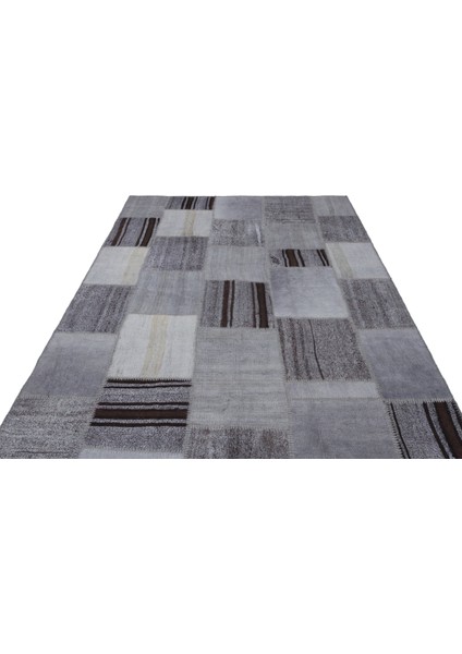 Teselya Gri Patchwork Etnik Modern Desenli Yün Hav Toz Vermez Leke Tutmayan Salon Yolluk Mutfak El Dokuma Halı modelleri