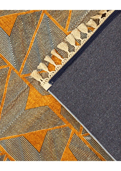 Prabhav Turuncu Geometrik Etnik Modern Desenli Bambu Makinada Yıkanabilir Hav Toz Vermez Leke Tutmayan Kaymaz Taban Dijital Makine Baskı Salon Yolluk Mutfak Halı fırsatları