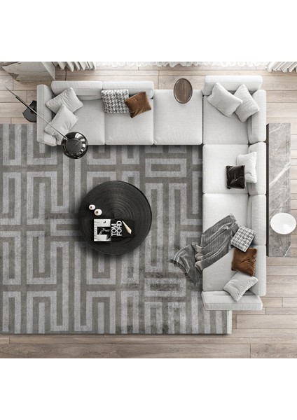 Gri Geometrik Etnik Modern Desenli Pamuk Makinada Yıkanabilir Hav Toz Vermez Leke Tutmayan Kaymaz Taban Dijital Makine Baskı Salon Yolluk Mutfak Halı modelleri