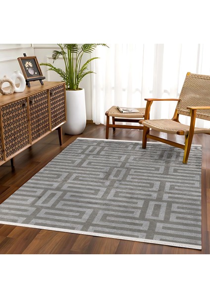 Gri Geometrik Etnik Modern Desenli Pamuk Makinada Yıkanabilir Hav Toz Vermez Leke Tutmayan Kaymaz Taban Dijital Makine Baskı Salon Yolluk Mutfak Halı fırsatları