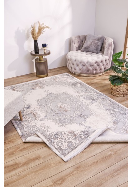 Pranjali Gri Göbekli Etnik Modern Desenli Viskon Hav Vermeyen Leke Tutmayan Kolay Temizlenen Yumuşak Makine Salon Yolluk Mutfak Halı fırsatları