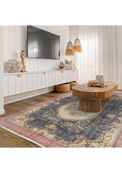 Lacivert Klasik Etnik Modern Desenli Pamuk Makinada Yıkanabilir Hav Toz Vermez Leke Tutmayan Kaymaz Taban Dijital Makine Baskı Salon Yolluk Mutfak Halı modelleri