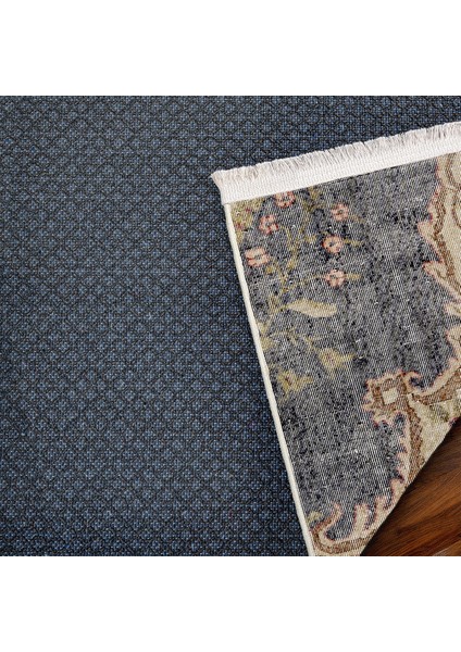 Lacivert Klasik Etnik Modern Desenli Pamuk Makinada Yıkanabilir Hav Toz Vermez Leke Tutmayan Kaymaz Taban Dijital Makine Baskı Salon Yolluk Mutfak Halı indirimleri